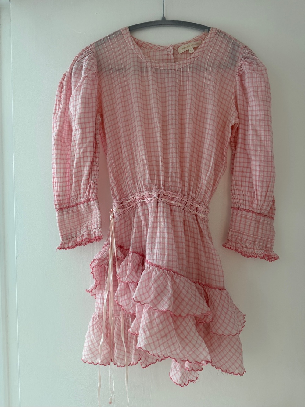 LoveShackFancy Pink Gingham Tiered Dress